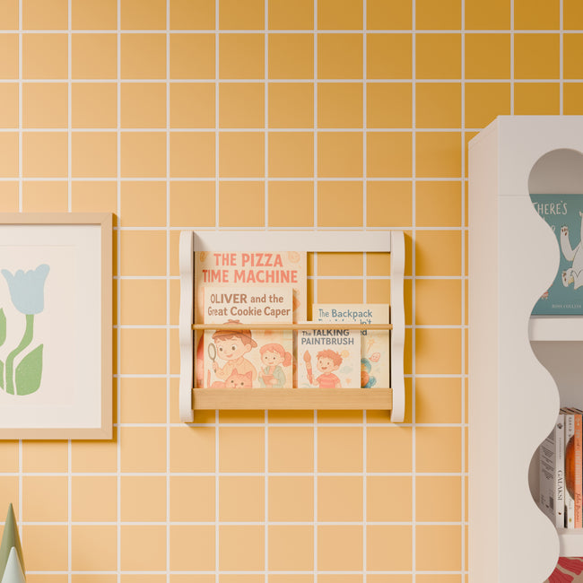 M31130WHY,Babyletto Kids,Lido Wave Book Rack in White and Honey