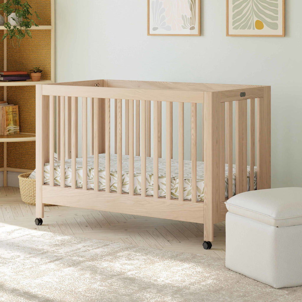 M6601NX,Babyletto,Maki Full-Size Folding Crib w/Toddler Bed Conversion Kit in Washed Natural