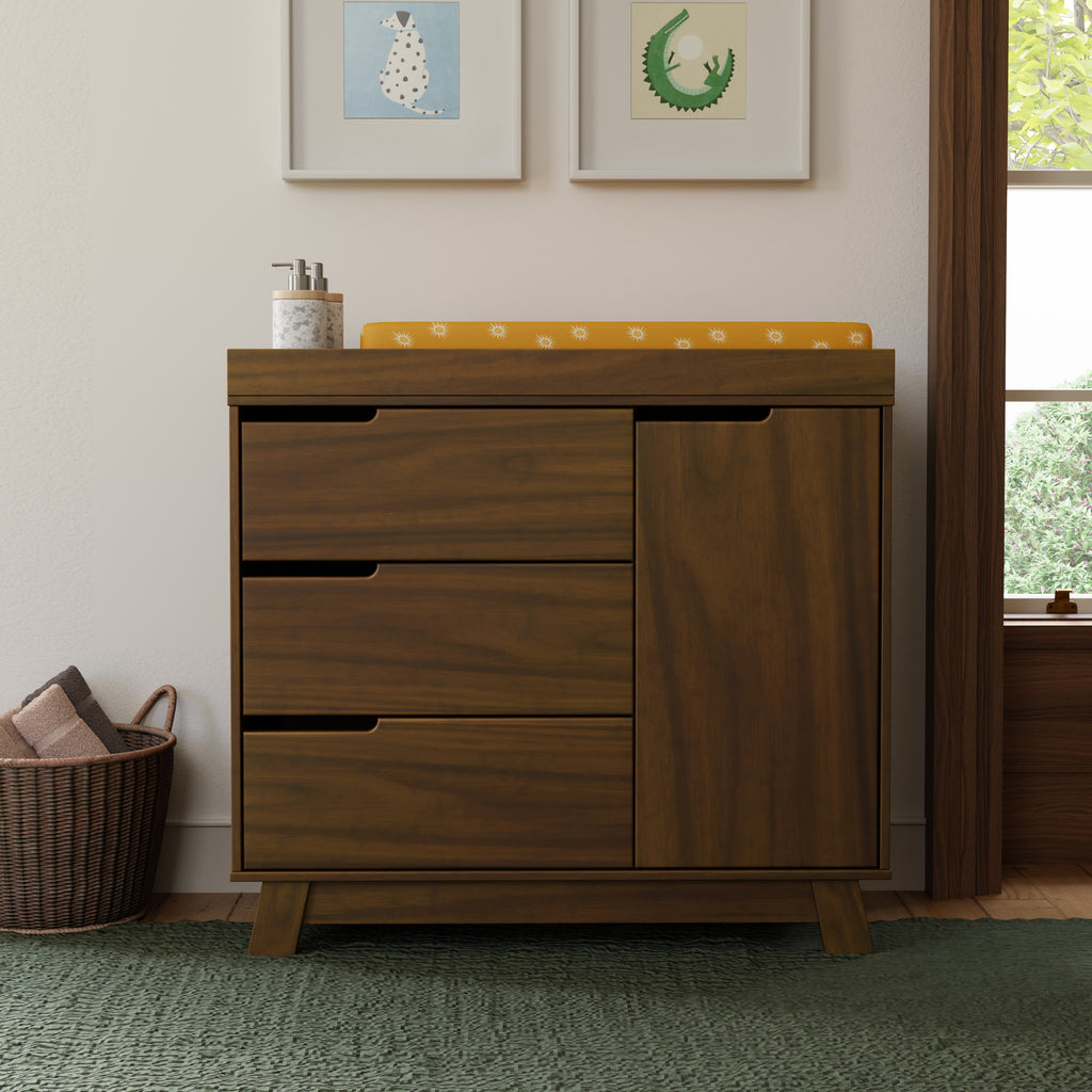 M4223NL,Babyletto,Hudson 3-Drawer Changer Dresser w/Removable Changing Tray in Natural Walnut