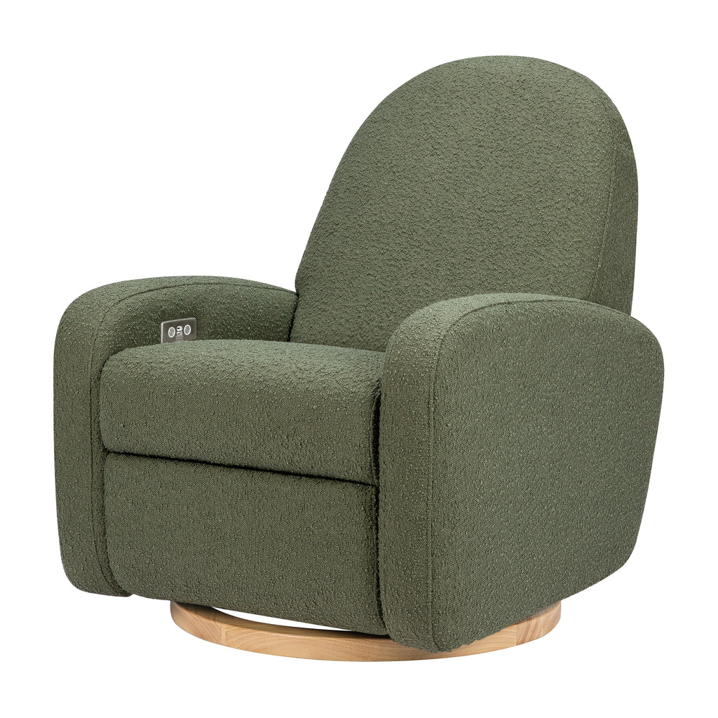 M23188OBLB,Babyletto,Nami Glider Recliner w/ Electronic Control and USB in Olive Boucle w/Light Wood Base