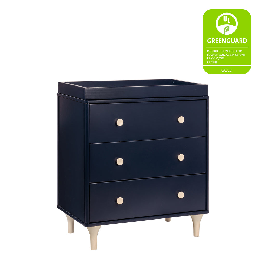 M9023VNX,Babyletto,Lolly 3-Drawer Changer Dresser w/Removable Changing Tray in Navy/Washed Natural