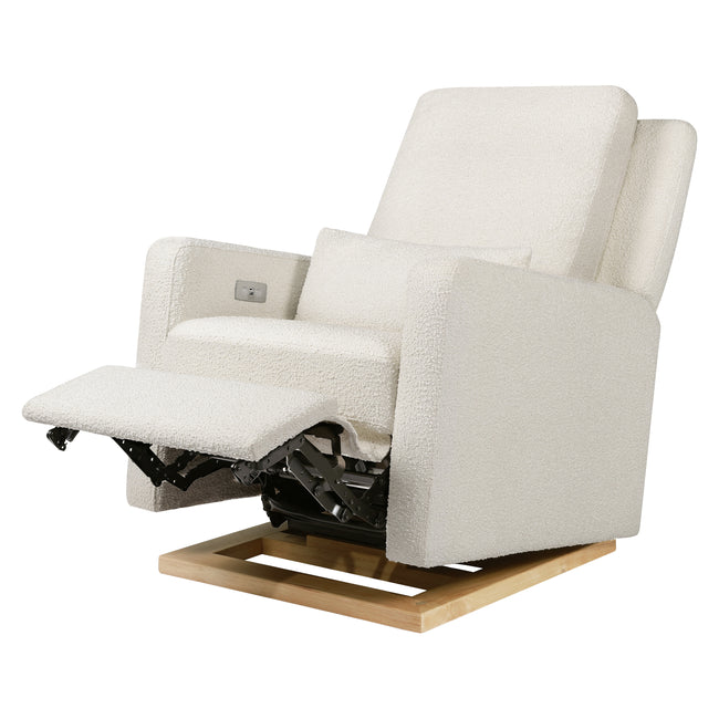 M23085WBLB,Babyletto,Sigi Glider Recliner w/ Electronic Control and USB in Ivory Boucle w/Light Wood Base