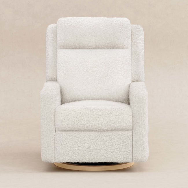 M23082CMSGLB,Babyletto,Sigi Pro Power Glider Recliner w/ Power Lumbar in Cream Shearling w/Light Wood Base