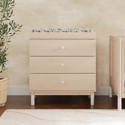 M12923NXW,Babyletto,Gelato 3-Drawer Changer Dresser  White Feet w/Removable Changing Tray in Washed Natural