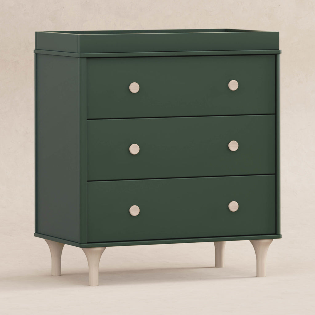 M9023FRGRNX,Babyletto,Lolly 3-Drawer Changer Dresser w/Removable Tray  Forest Green/Washed Natural