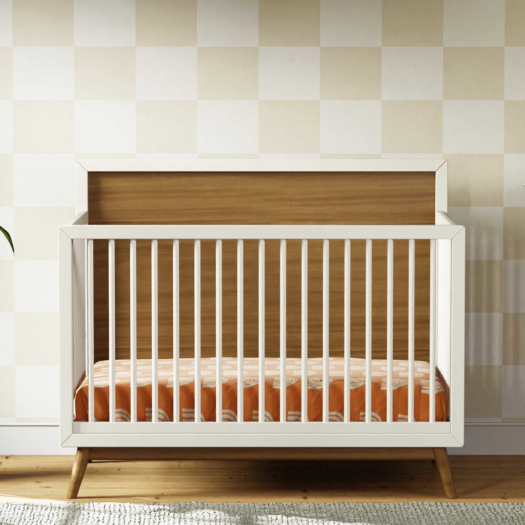 M15901RWNL,Babyletto,Palma Mid-Century 4-in-1 Convertible Crib w/ToddlerBedConversion in WarmWhite/Natural Walnut