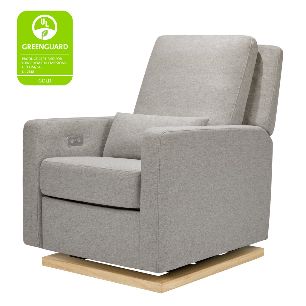 M23085PGEWLB,Babyletto,Sigi Glider Recliner w/ Electronic Control and USB in Performance Grey Eco-Weave w/Light Wood Base