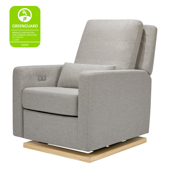 M23085PGEWLB,Babyletto,Sigi Glider Recliner w/ Electronic Control and USB in Performance Grey Eco-Weave w/Light Wood Base
