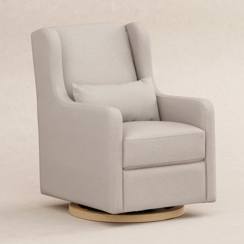 M22187PBEWLB,Babyletto,Wally Swivel Glider in Performance Beach Eco-Weave w/ Light Wood Base