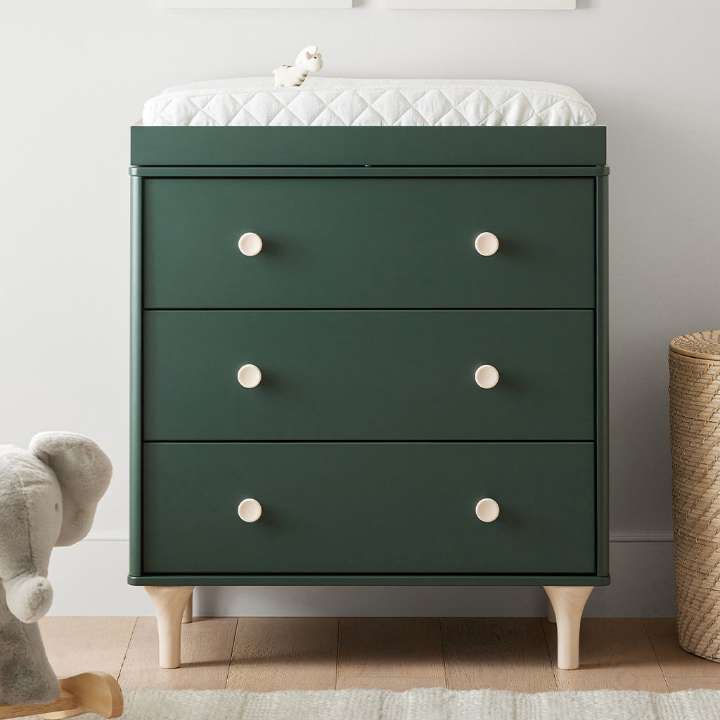 M9023FRGRNX,Lolly 3-Drawer Changer Dresser w/Removable Tray  Forest Green/Washed Natural