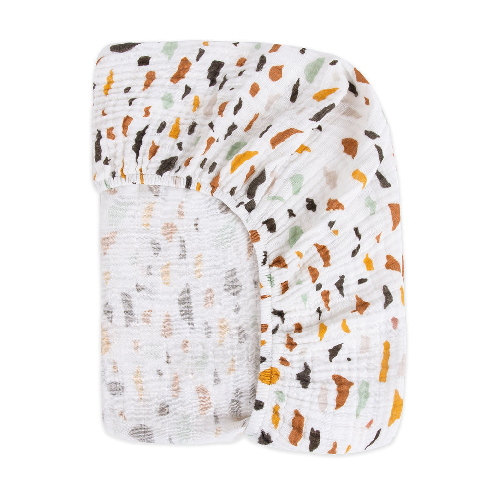 T29136,Babyletto,Terrazzo Muslin Mini Crib Sheet in GOTS Certified Organic Cotton