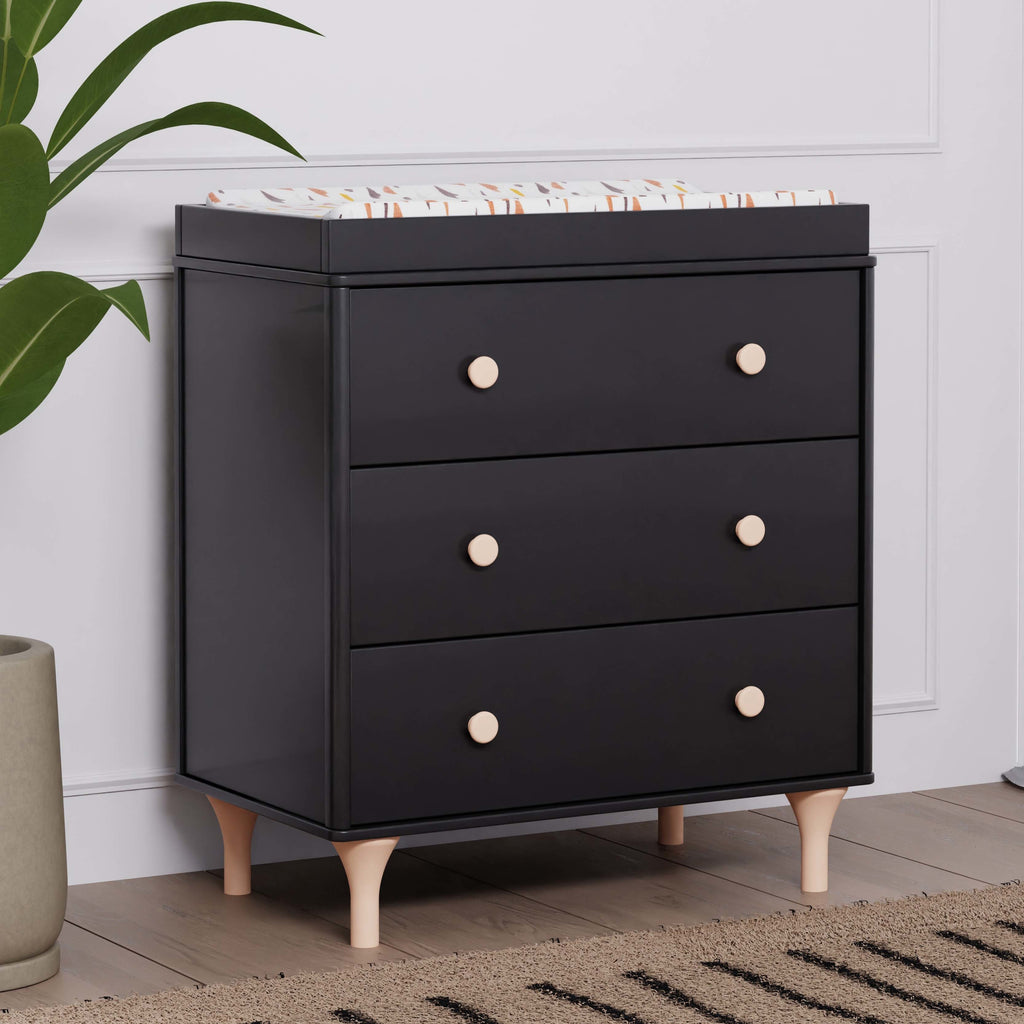 M9023BNX,Babyletto,Lolly 3-Drawer Changer Dresser w/Removable Changing Tray in Black/Washed Natural