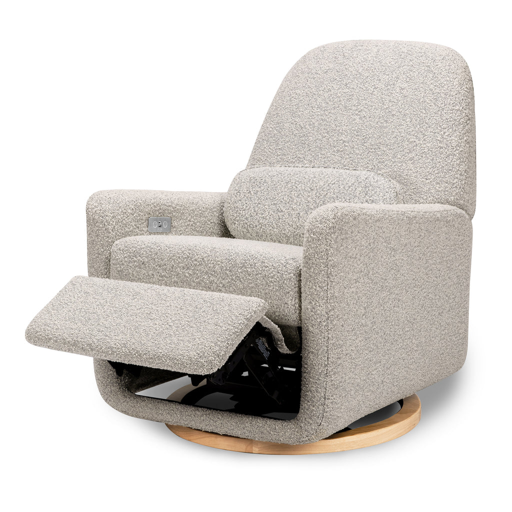 M23688BWB,Arc Glider Recliner w/ Electronic Control and USB in Black White Boucle w/ Light Wood Base