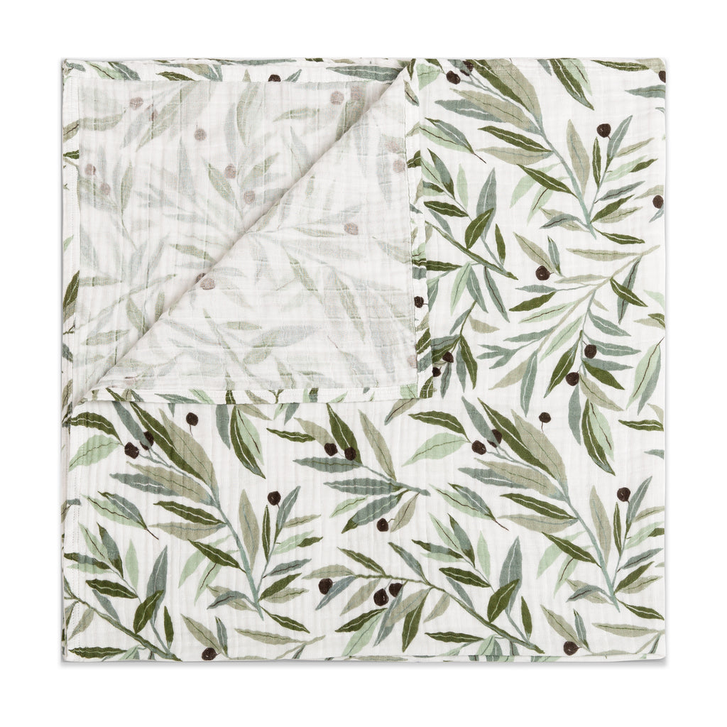T28238,Olive Branches Muslin Swaddle in GOTS Certified Organic Cotton