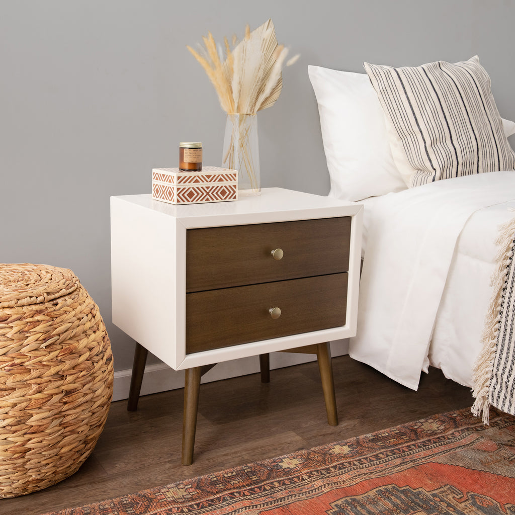 M15960RWNL,Palma Nightstand with USB Port  Assembled in Warm White/Natural Walnut