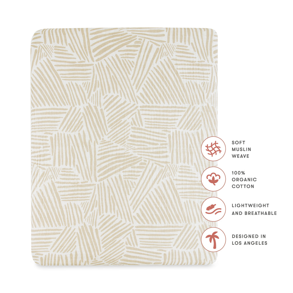 T29233,Oat Stripe Muslin All-Stages Midi Crib Sheet in GOTS Certified Organic Cotton