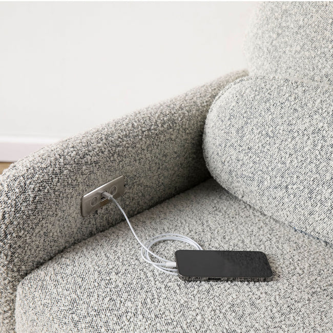 M23688BWB,Ubabub,Arc Glider Recliner w/ Electronic Control and USB in Black White Boucle w/ Light Wood Base