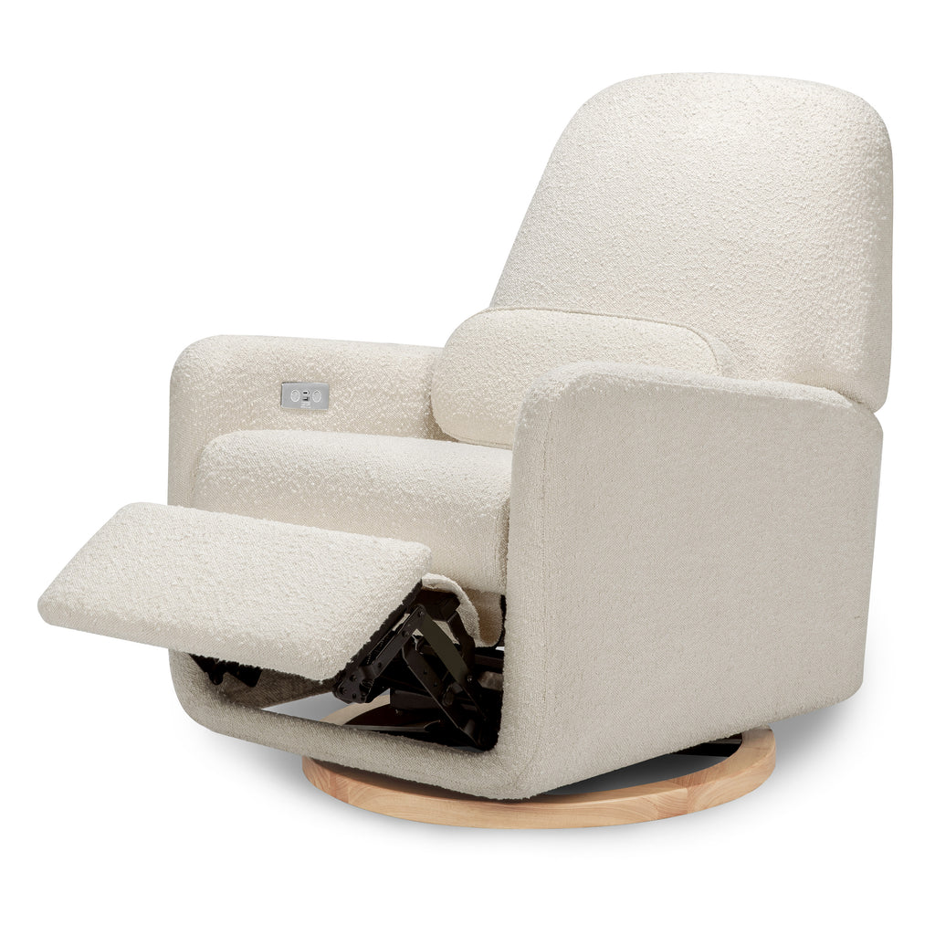M23688WB,Arc Glider Recliner w/ Electronic Control and USB in Ivory Boucle w/ Light Wood Base