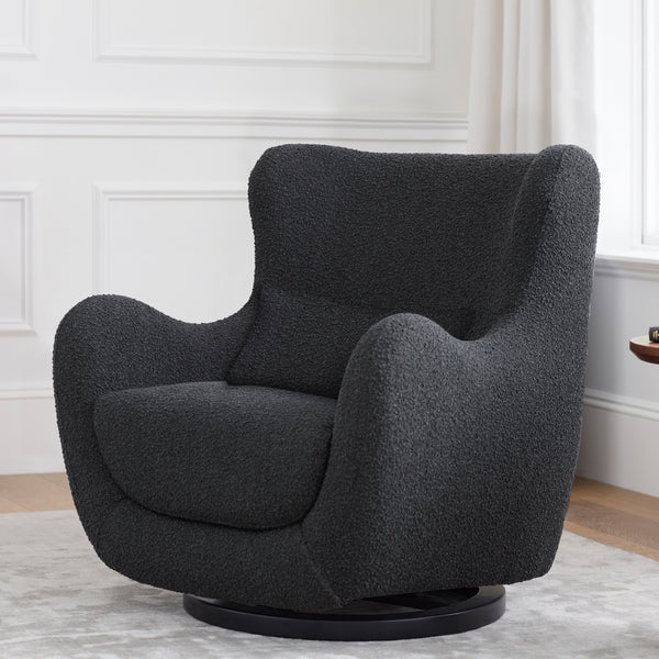 M24187BKBBB,Nursery Works,Solstice Swivel Glider in Black Boucle w/Black Wood Base