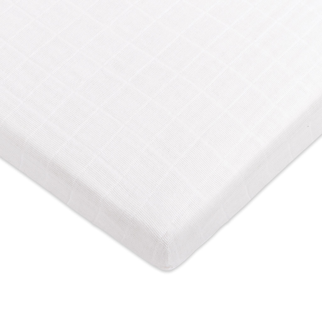 T29433,Plain White Muslin All-Stages Midi Crib Sheet in GOTS Certified Organic Cotton
