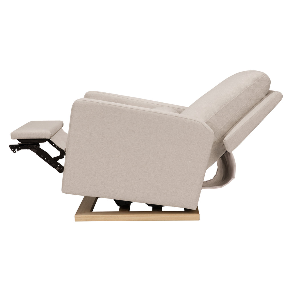 M23085PBEWLB,Sigi Glider Recliner w/ Electronic Control and USB in Performance Beach Eco-Weave w/Light Wood Base