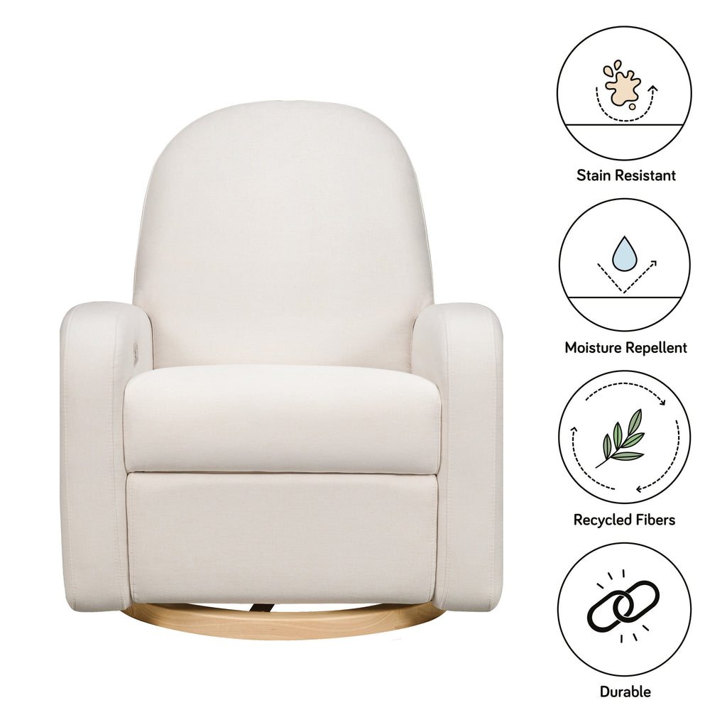 M23188PCMEWLB,Nami Glider Recliner w/ Electronic Control and USB in Performance Cream Eco-Weave w/Light wood base