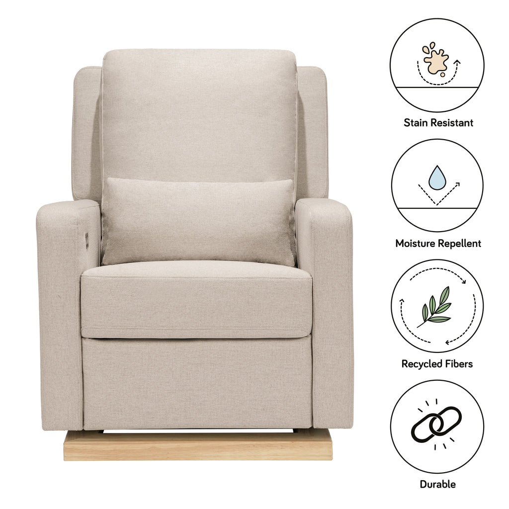 M23085PBEWLB,Sigi Glider Recliner w/ Electronic Control and USB in Performance Beach Eco-Weave w/Light Wood Base