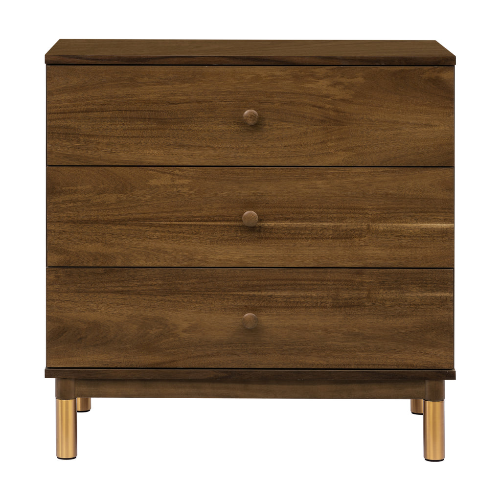 M12923NLGLD,Gelato 3-Drawer Changer Dresser  Gold Feet w/Removable Changing Tray in Natural Walnut