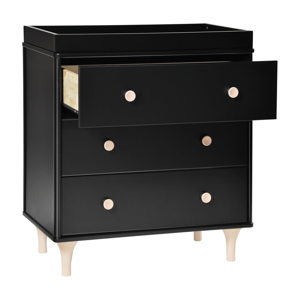 M9023BNX,Lolly 3-Drawer Changer Dresser w/Removable Changing Tray in Black/Washed Natural