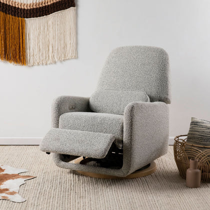 M23688BWB,Ubabub,Arc Glider Recliner w/ Electronic Control and USB in Black White Boucle w/ Light Wood Base