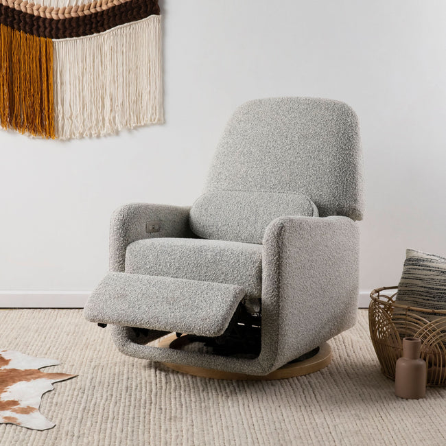 M23688BWB,Ubabub,Arc Glider Recliner w/ Electronic Control and USB in Black White Boucle w/ Light Wood Base