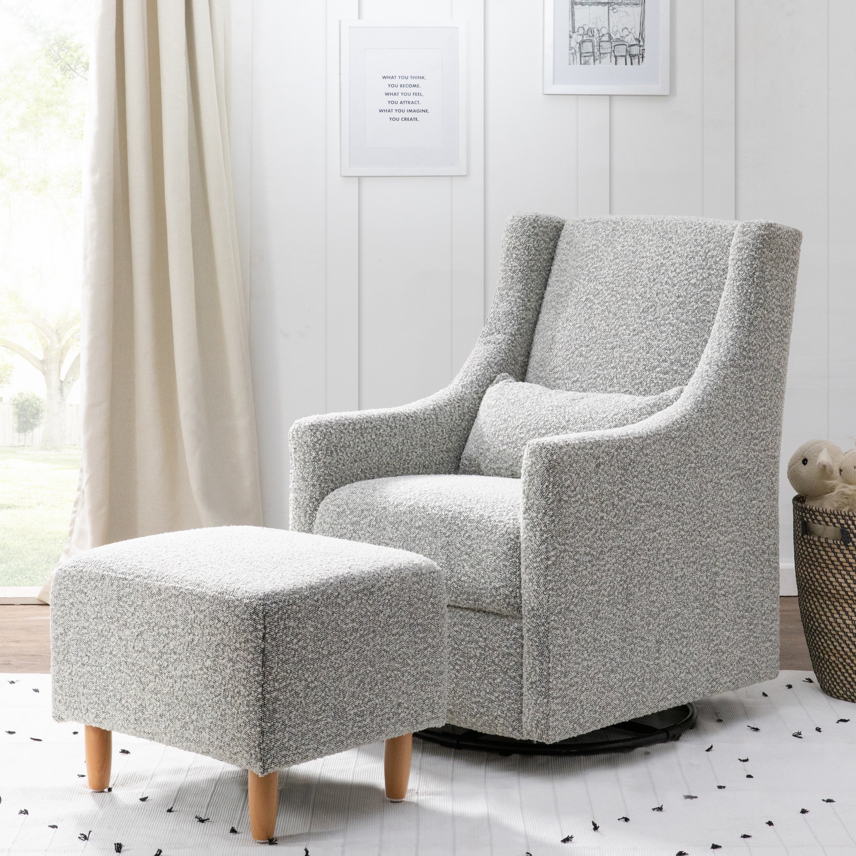 Babyletto toco swivel glider and ottoman in white linen new arrivals