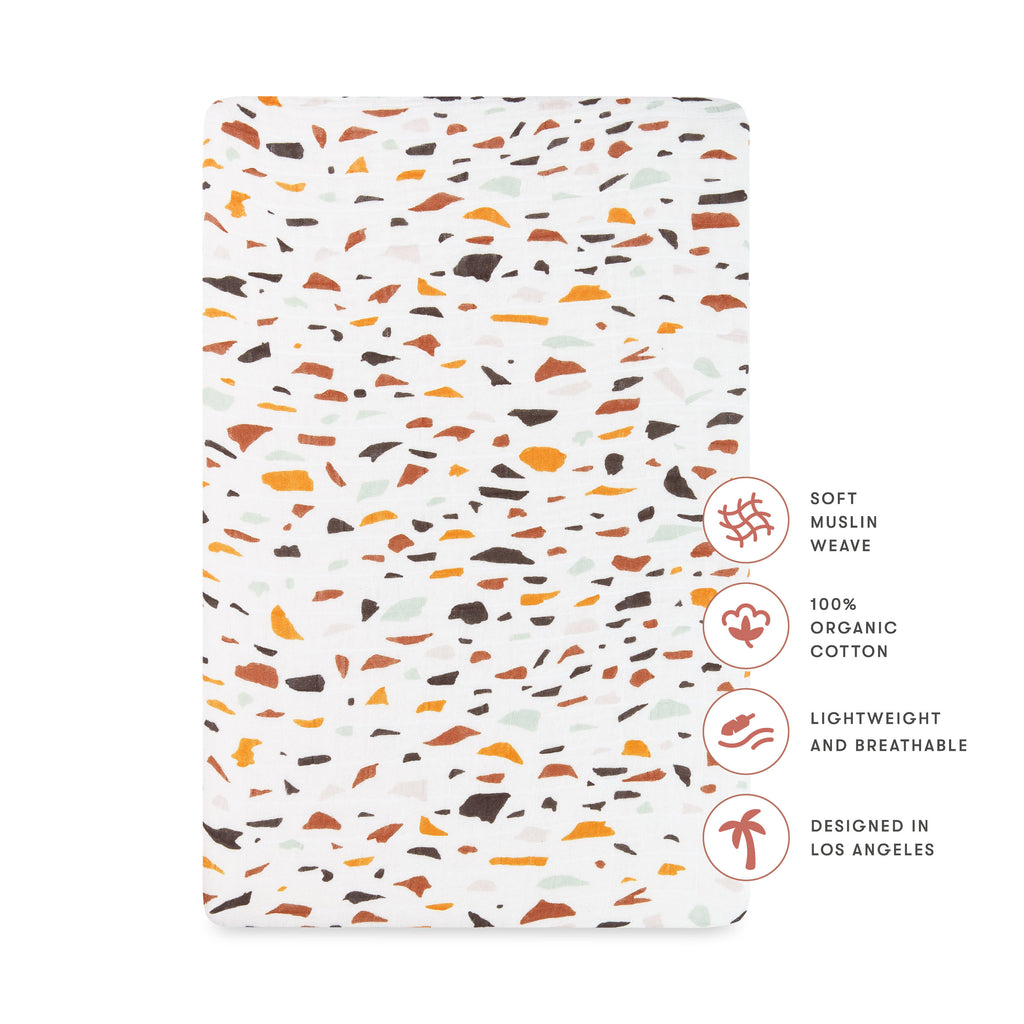 T29134,Terrazzo Muslin All-Stages Bassinet Sheet in GOTS Certified Organic Cotton