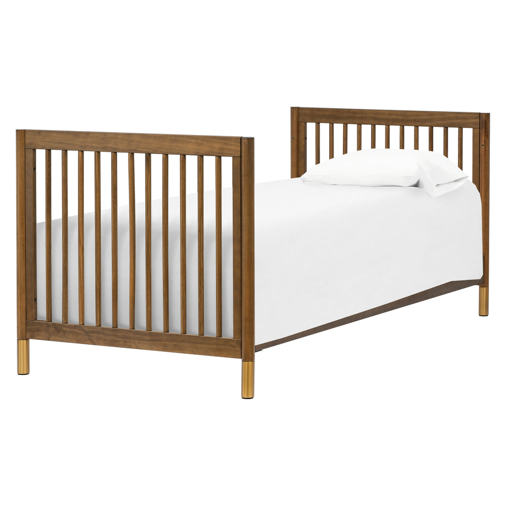 M12998NLGLD,Gelato 4-in-1 Convertible Mini Crib and Twin bed in Natural Walnut Finish with Gold Feet