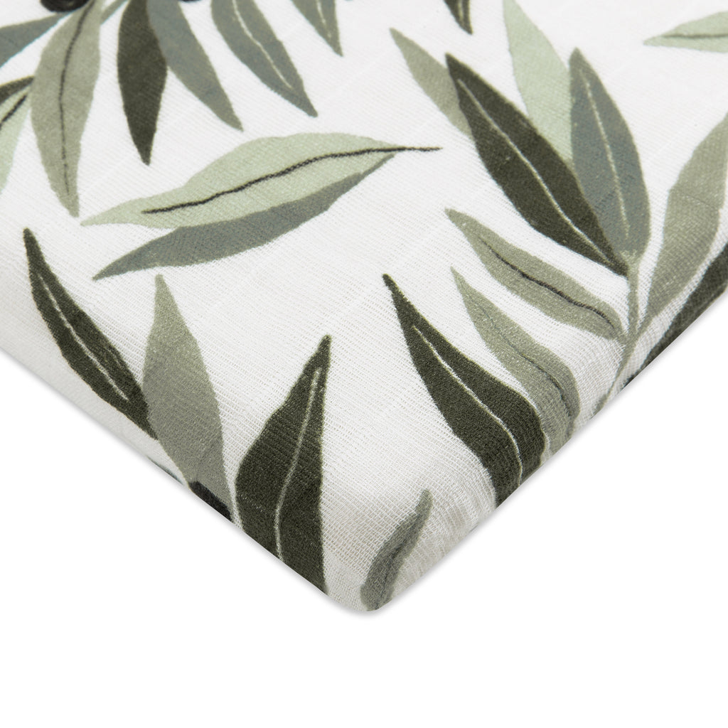 T28234,Olive Branches Muslin All-Stages Bassinet Sheet in GOTS Certified Organic Cotton
