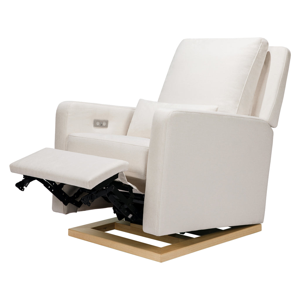 M23085PCMEWLB,Sigi Glider Recliner w/ Electronic Control and USB in Performance Cream Eco-Weave w/Light wood base