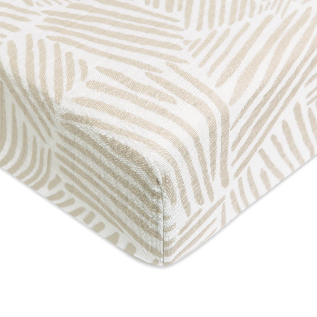 T29235,Oat Stripe Muslin Crib Sheet in GOTS Certified Organic Cotton
