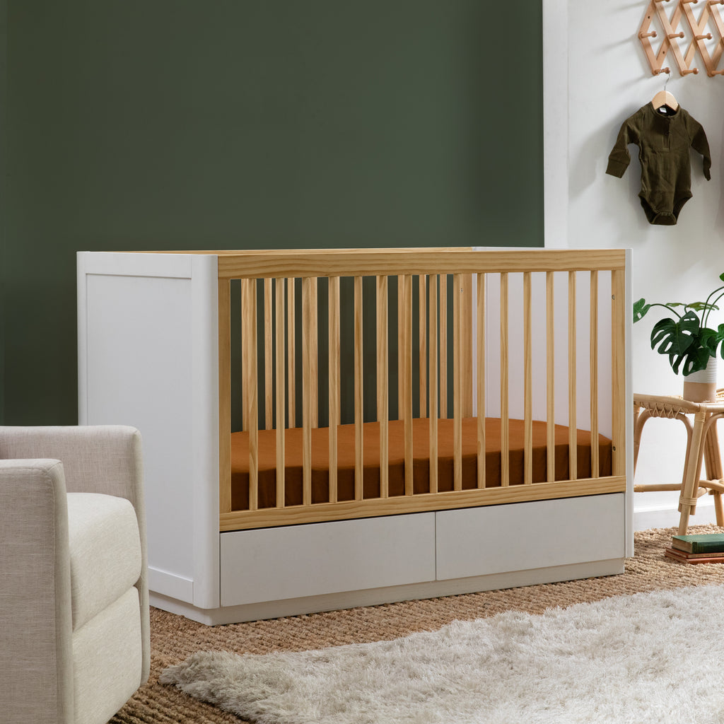 M21601WN,Bento 3-in-1 Convertible Storage Crib w/Toddler Bed Conversion Kit in White/Natural