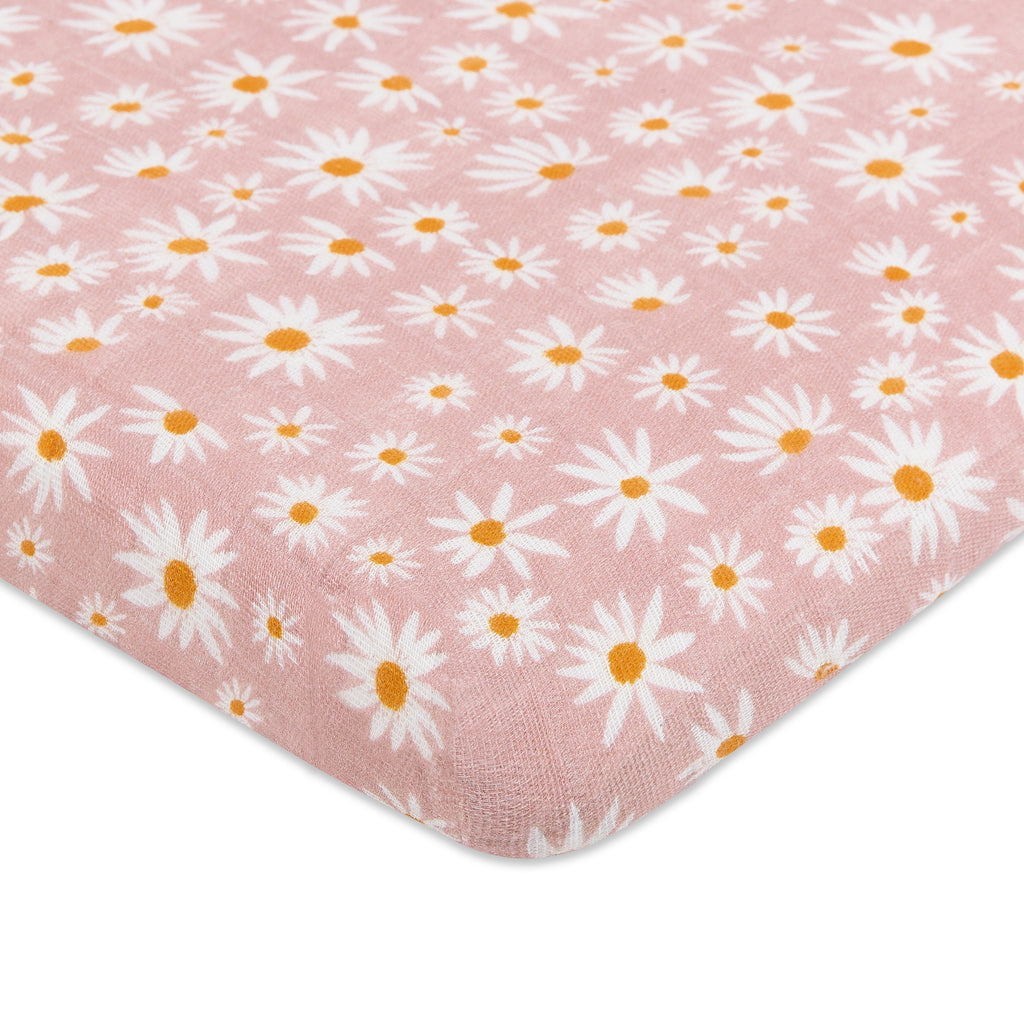 T28034,Daisy Muslin All-Stages Bassinet Sheet in GOTS Certified Organic Cotton