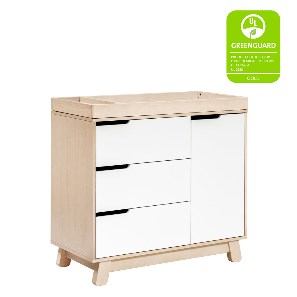 M4223NXW,Hudson 3-Drawer Changer Dresser w/Removable Changing Tray in WashedNatural/White