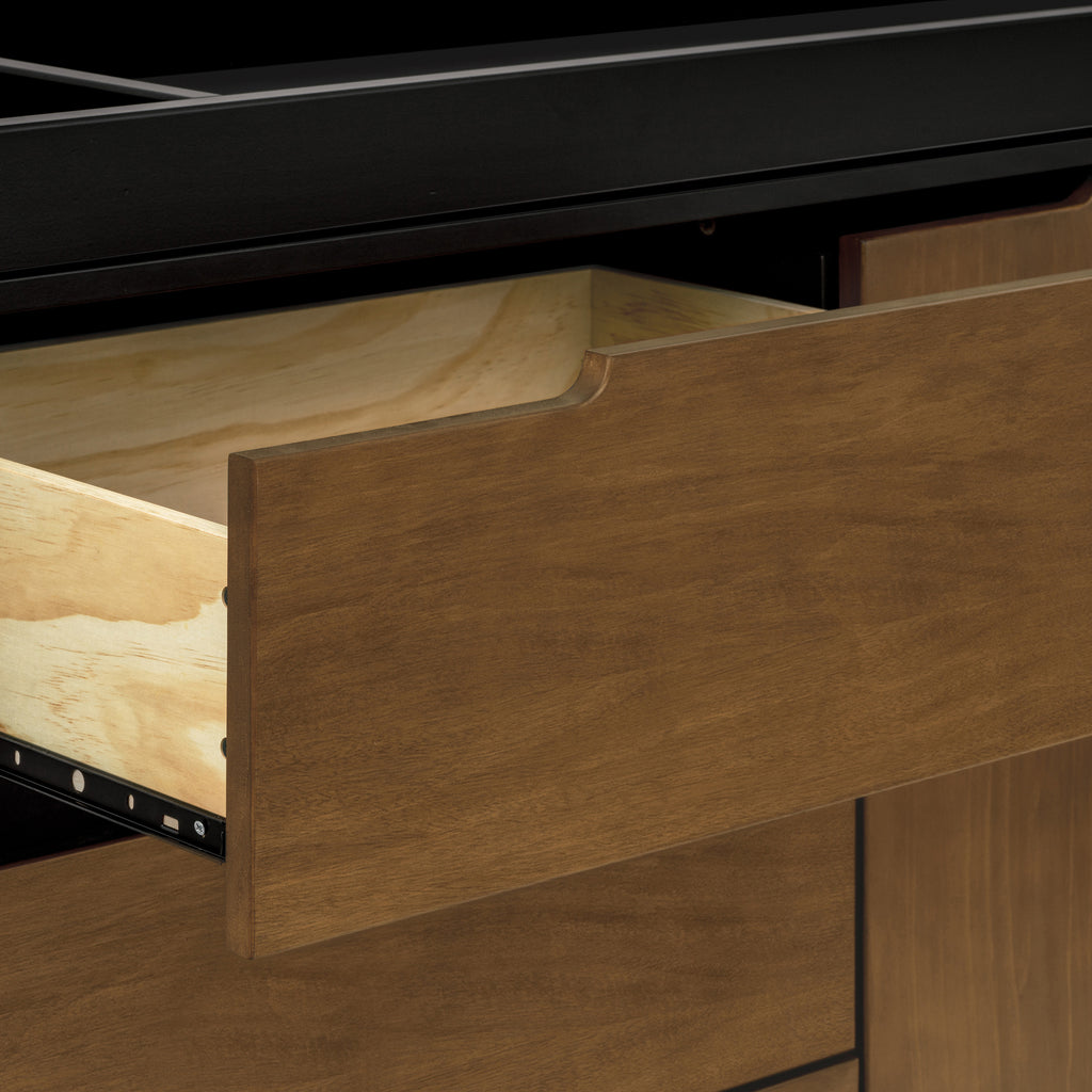 M4223BNL,Hudson 3-Drawer Changer Dresser w/Removable Changing Tray in Black/Natural Walnut
