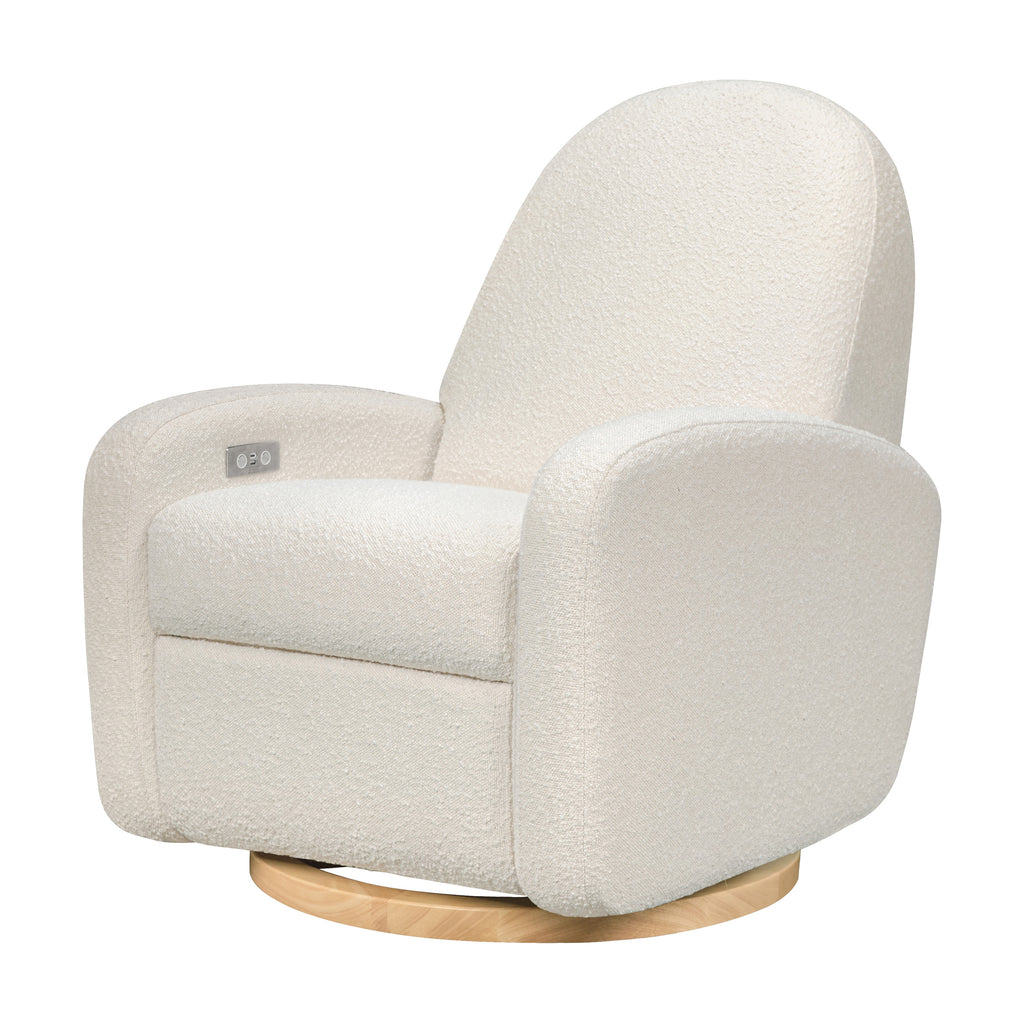 M23188WBLB,Nami Glider Recliner w/ Electronic Control and USB in Ivory Boucle w/Light Wood Base