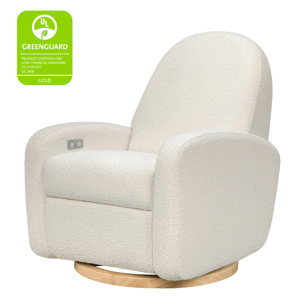 M23188WBLB,Nami Glider Recliner w/ Electronic Control and USB in Ivory Boucle w/Light Wood Base