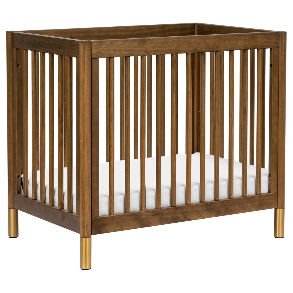 M12998NLGLD,Gelato 4-in-1 Convertible Mini Crib and Twin bed in Natural Walnut Finish with Gold Feet
