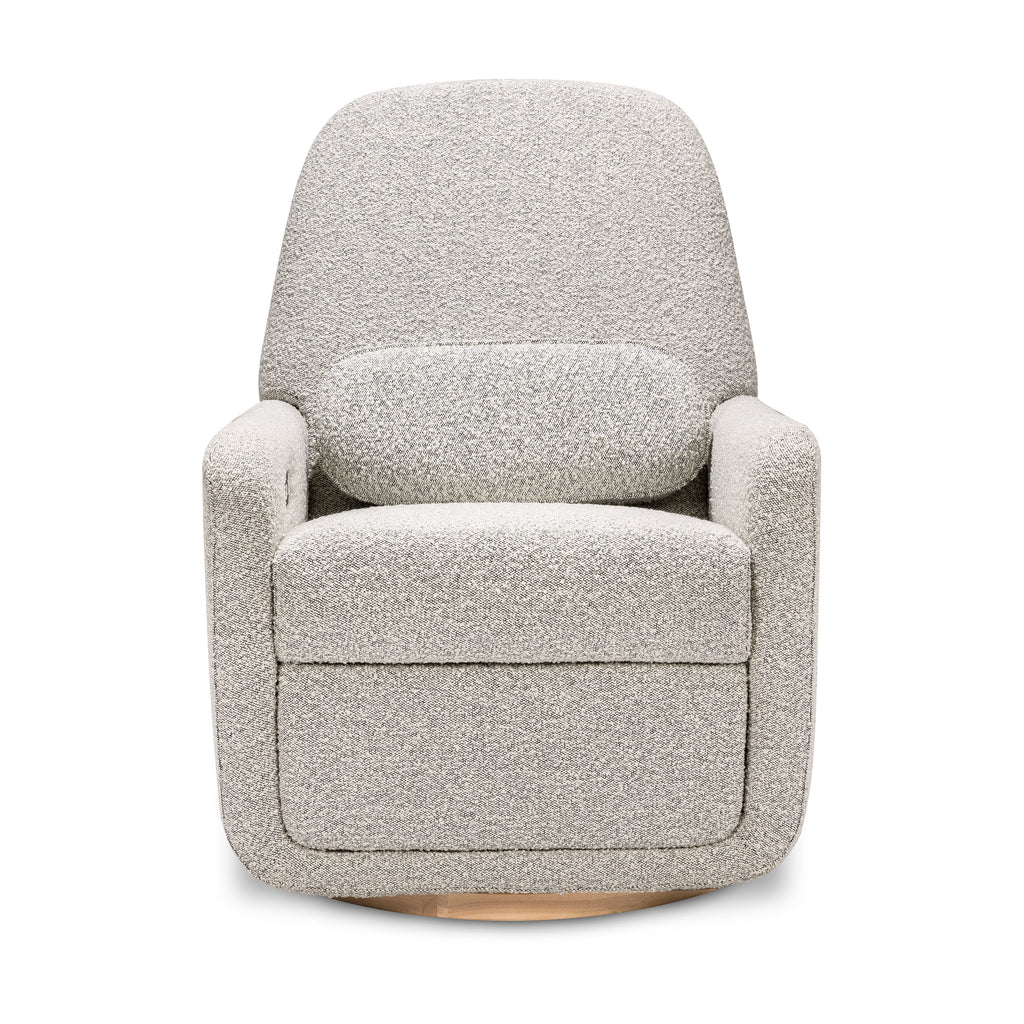 M23688BWB,Arc Glider Recliner w/ Electronic Control and USB in Black White Boucle w/ Light Wood Base