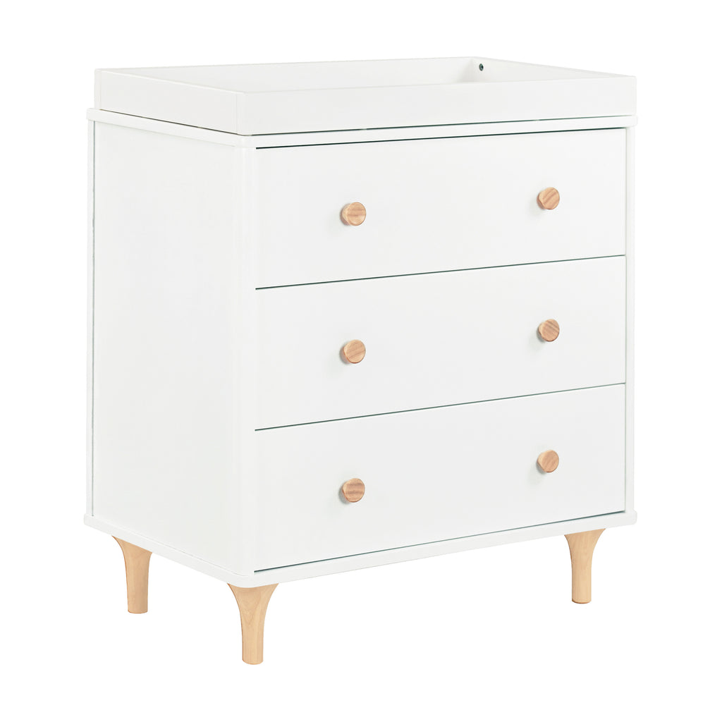 M9023WN,Lolly 3-Drawer Changer Dresser w/Removable Changing Tray in White/Natural