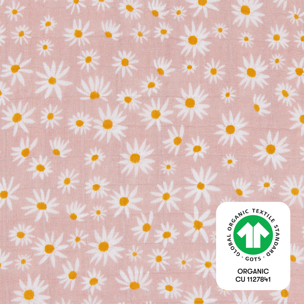 T28038,Daisy Muslin Swaddle in GOTS Certified Organic Cotton