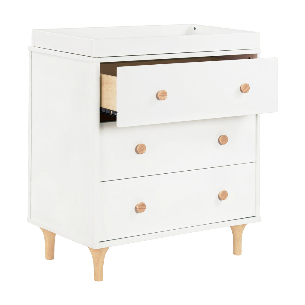 M9023WN,Lolly 3-Drawer Changer Dresser w/Removable Changing Tray in White/Natural