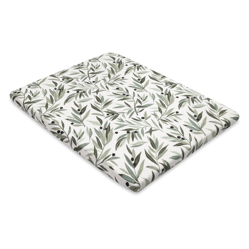T28233,Olive Branches Muslin All-Stages Midi Crib Sheet in GOTS Certified Organic Cotton
