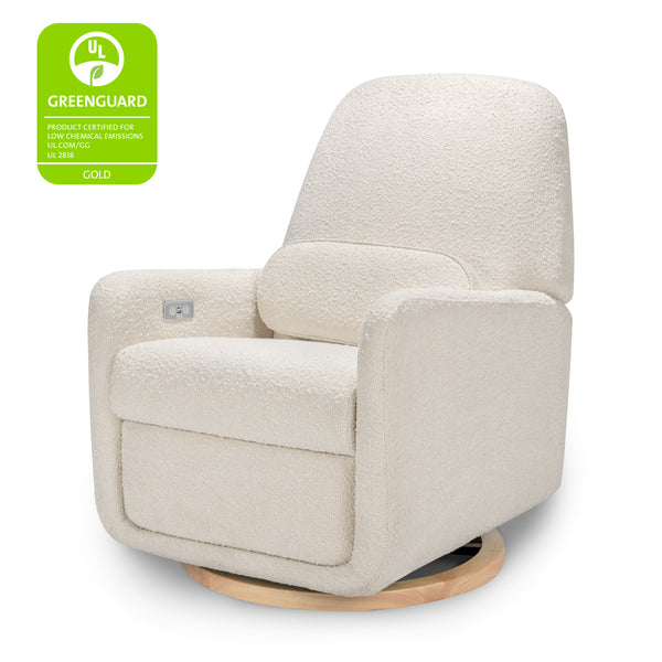 M23688WB,Ubabub,Arc Glider Recliner w/ Electronic Control and USB in Ivory Boucle w/ Light Wood Base